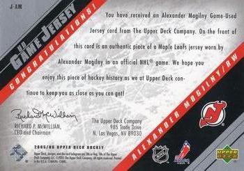 2005-06 Upper Deck - UD Game Jerseys Series One #J-AM Alexander Mogilny Back