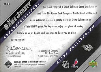 2005-06 Upper Deck - UD Game Jerseys Series Two #J2-SS Steve Sullivan Back