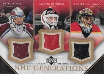 2005-06 Upper Deck - NHL Generations #T-RBL Patrick Roy / Martin Brodeur / Roberto Luongo Front