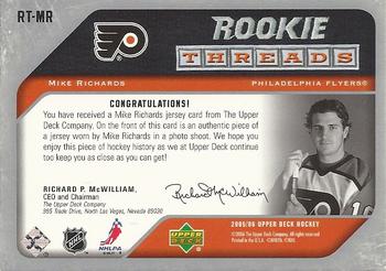 2005-06 Upper Deck - Rookie Threads #RT-MR Mike Richards Back