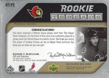 2005-06 Upper Deck - Rookie Threads #RT-PE Patrick Eaves Back