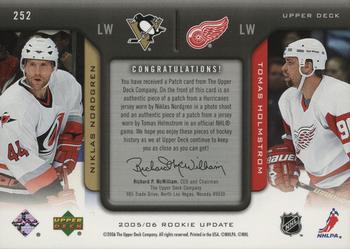 2005-06 Upper Deck Rookie Update - Rookie Inspirations Dual Patches #252 Niklas Nordgren / Tomas Holmstrom Back