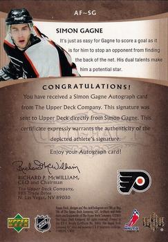 2005-06 Upper Deck Artifacts - Auto Facts #AF-SG Simon Gagne Back
