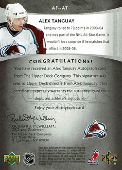 2005-06 Upper Deck Artifacts - Auto Facts Silver #AF-AT Alex Tanguay Back