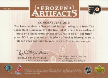 2005-06 Upper Deck Artifacts - Frozen Artifacts Copper #FA-BC Bobby Clarke Back