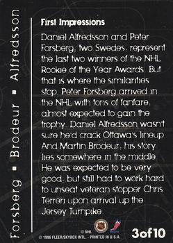 1996-97 Fleer NHL Picks - Dream Lines #3 Peter Forsberg / Martin Brodeur / Daniel Alfredsson Back