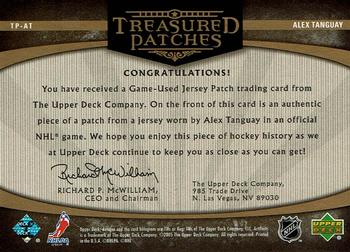 2005-06 Upper Deck Artifacts - Treasured Patches #TP-AT Alex Tanguay Back