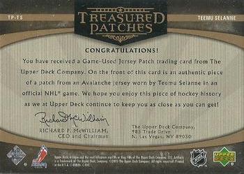 2005-06 Upper Deck Artifacts - Treasured Patches #TP-TS Teemu Selanne Back