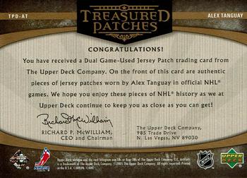 2005-06 Upper Deck Artifacts - Treasured Patches Dual #TPD-AT Alex Tanguay Back