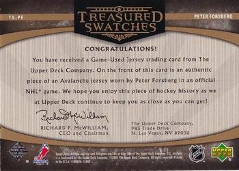 2005-06 Upper Deck Artifacts - Treasured Swatches #TS-PF Peter Forsberg Back