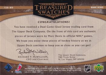 2005-06 Upper Deck Artifacts - Treasured Swatches Dual #TSD-MD Marc Denis Back