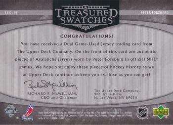 2005-06 Upper Deck Artifacts - Treasured Swatches Dual Silver #TSD-PF Peter Forsberg Back