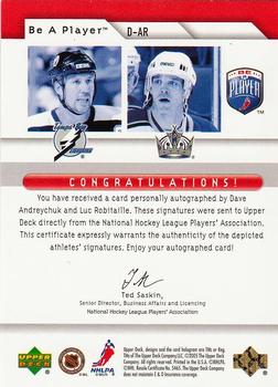 2005-06 Upper Deck Be a Player - Signatures Duals #D-AR Dave Andreychuk / Luc Robitaille Back