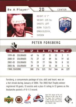 2005-06 Upper Deck Be a Player - First Period #20 Peter Forsberg Back