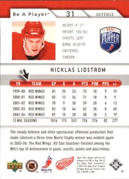 2005-06 Upper Deck Be a Player - First Period #31 Nicklas Lidstrom Back