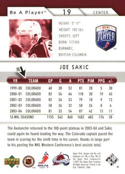 2005-06 Upper Deck Be a Player - Second Period #19 Joe Sakic Back