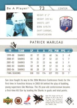 2005-06 Upper Deck Be a Player - Second Period #73 Patrick Marleau Back