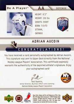 2005-06 Upper Deck Be a Player - Signatures #AA Adrian Aucoin Back