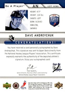 2005-06 Upper Deck Be a Player - Signatures #AN Dave Andreychuk Back