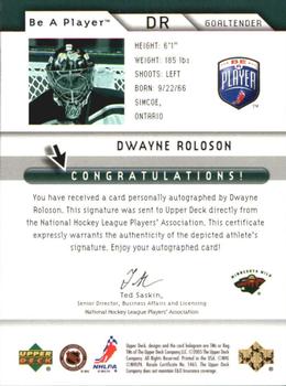 2005-06 Upper Deck Be a Player - Signatures #DR Dwayne Roloson Back