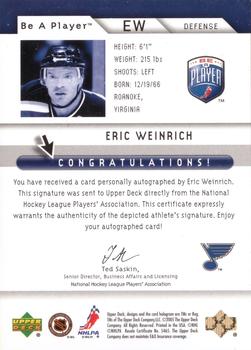 2005-06 Upper Deck Be a Player - Signatures #EW Eric Weinrich Back