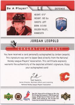 2005-06 Upper Deck Be a Player - Signatures #LE Jordan Leopold Back