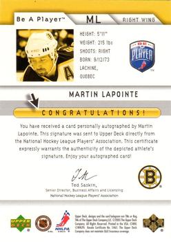 2005-06 Upper Deck Be a Player - Signatures #ML Martin Lapointe Back