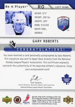 2005-06 Upper Deck Be a Player - Signatures #RO Gary Roberts Back