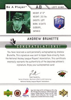2005-06 Upper Deck Be a Player - Signatures #AB Andrew Brunette Back
