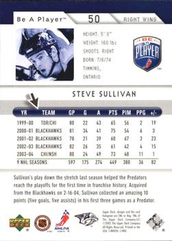 2005-06 Upper Deck Be a Player - Third Period #50 Steve Sullivan Back