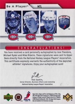 2005-06 Upper Deck Be a Player - Signatures Triples #MTL Jose Theodore / Michael Ryder / Mike Ribeiro Back