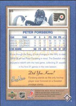 2005-06 Upper Deck Beehive - Blue #65 Peter Forsberg Back