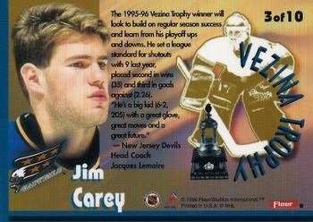1996-97 Fleer - Vezina Trophy #3 Jim Carey Back