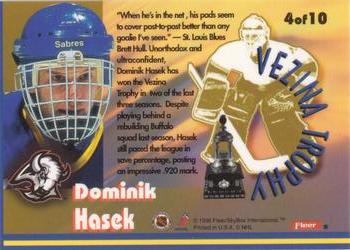 1996-97 Fleer - Vezina Trophy #4 Dominik Hasek Back
