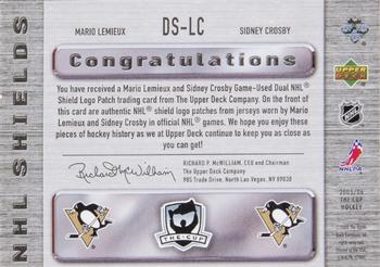 2005-06 Upper Deck The Cup - Dual NHL Shields #DS-LC Mario Lemieux / Sidney Crosby Back