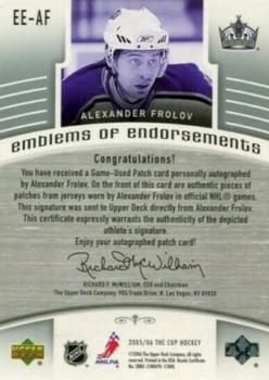 2005-06 Upper Deck The Cup - Emblems of Endorsement #EE-AF Alexander Frolov Back