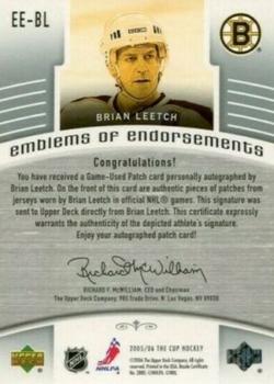 2005-06 Upper Deck The Cup - Emblems of Endorsement #EE-BL Brian Leetch Back