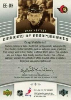 2005-06 Upper Deck The Cup - Emblems of Endorsement #EE-DH Dany Heatley Back
