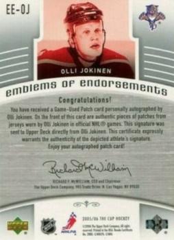 2005-06 Upper Deck The Cup - Emblems of Endorsement #EE-OJ Olli Jokinen Back