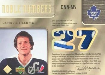 2005-06 Upper Deck The Cup - Noble Numbers Dual #DNN-MS Lanny McDonald / Darryl Sittler Back