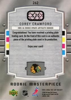 2005-06 Upper Deck The Cup - Printing Plates Artifacts Cyan #262 Corey Crawford Back