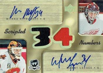 2005-06 Upper Deck The Cup - Scripted Numbers #SN-KL Miikka Kiprusoff / Manny Legace Front