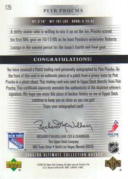 2005-06 Upper Deck Ultimate Collection - Autographed Patches #125 Petr Prucha Back