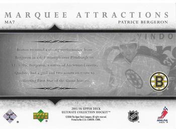 2005-06 Upper Deck Ultimate Collection - Marquee Attractions #MA7 Patrice Bergeron Back