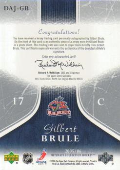 2005-06 Upper Deck Ultimate Collection - Ultimate Debut Threads Jerseys Autographs #DAJ-GB Gilbert Brule Back