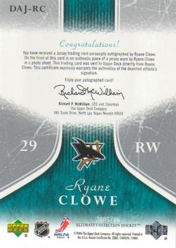 2005-06 Upper Deck Ultimate Collection - Ultimate Debut Threads Jerseys Autographs #DAJ-RC Ryane Clowe Back