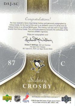 2005-06 Upper Deck Ultimate Collection - Ultimate Debut Threads Jerseys Autographs #DAJ-SC Sidney Crosby Back