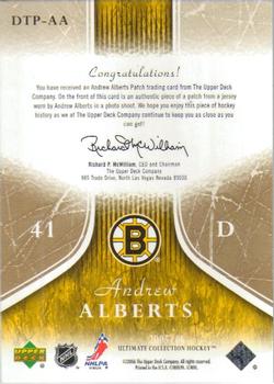 2005-06 Upper Deck Ultimate Collection - Ultimate Debut Threads Patches #DTP-AA Andrew Alberts Back