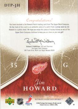 2005-06 Upper Deck Ultimate Collection - Ultimate Debut Threads Patches #DTP-JH Jimmy Howard Back