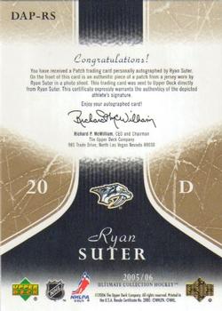 2005-06 Upper Deck Ultimate Collection - Ultimate Debut Threads Patches Autographs #DAP-RS Ryan Suter Back